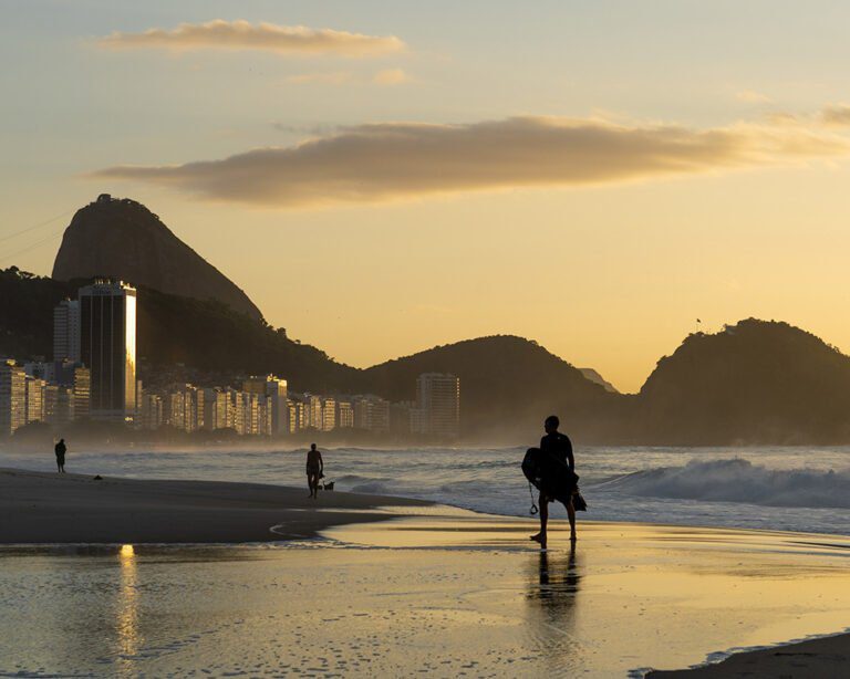 A beautiful shot of the Copacabana Beach in Rio de Janeiro during a sunrise